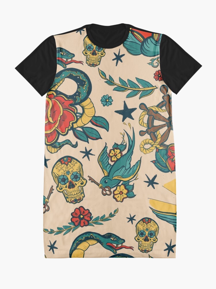 Alternate view of Punk Tattoo Pattern Design and Illustration Graphic T-Shirt Dress