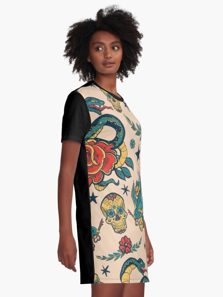 Alternate view of Punk Tattoo Pattern Design and Illustration Graphic T-Shirt Dress