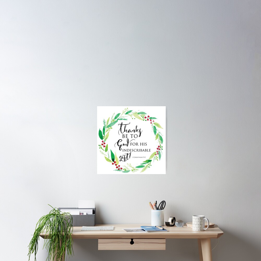 "Thanks Be To God Christmas Wreath Bible Verse Lettering" Poster for