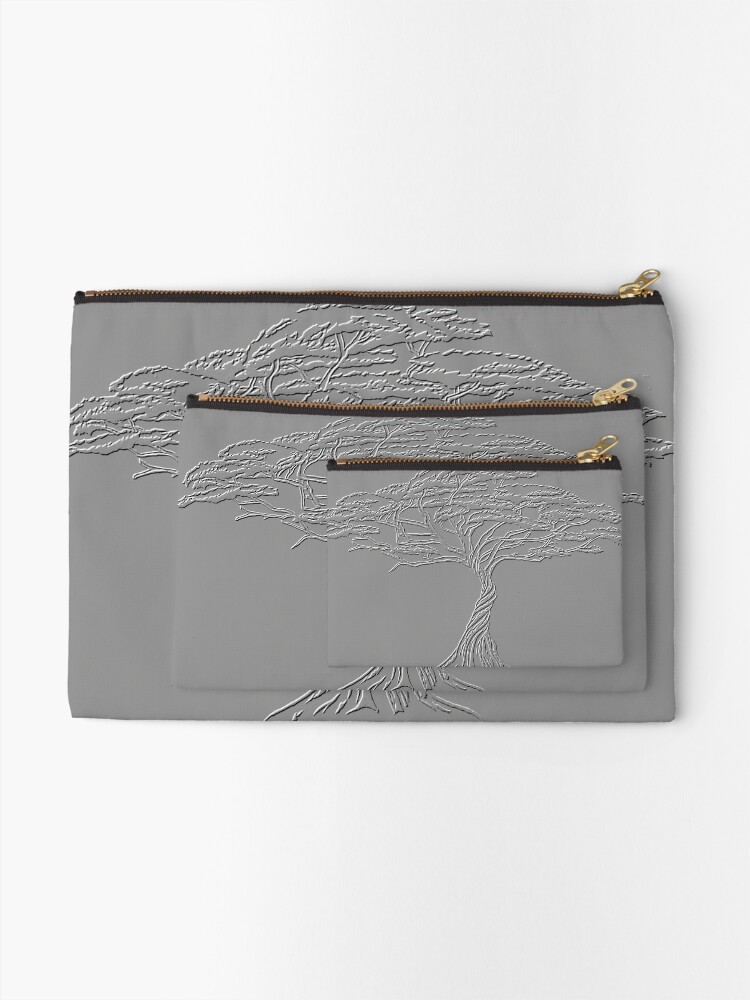 Alternate view of Silver Tree of Life , Zen African Bonsai Grey Zipper Pouch