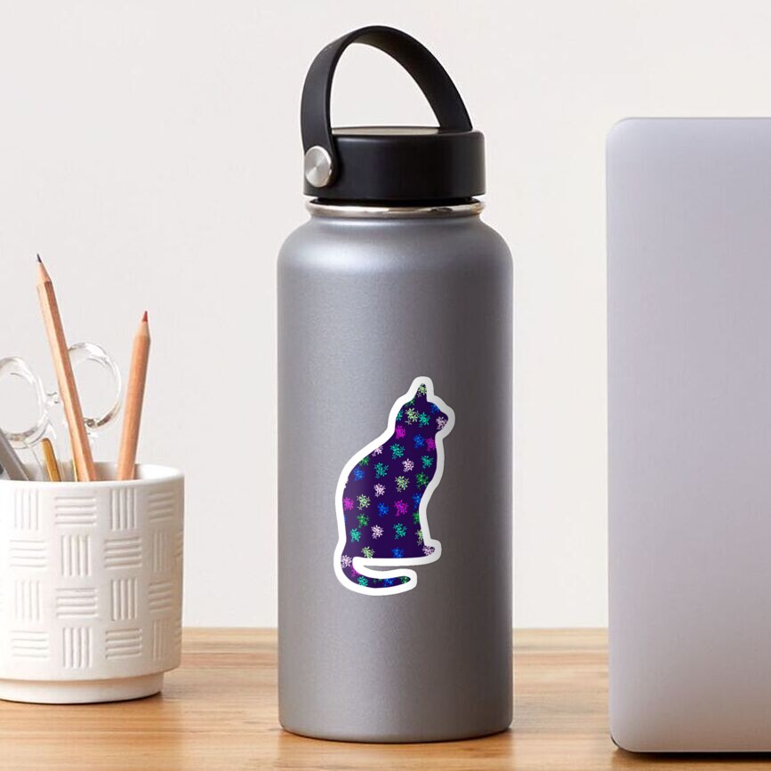 Purple Flowers Calico Cat Sticker