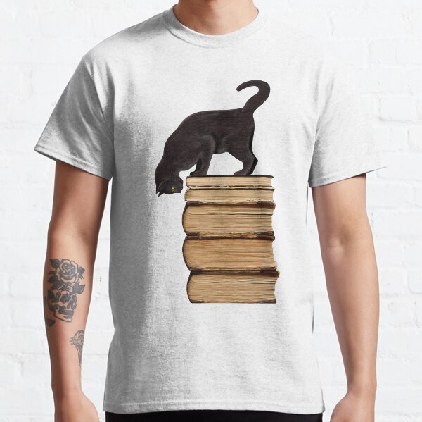 Curious Black Cat on Old Books Classic T-Shirt