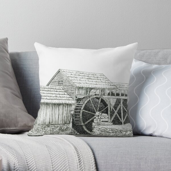 Rustic Watermill Throw Pillow