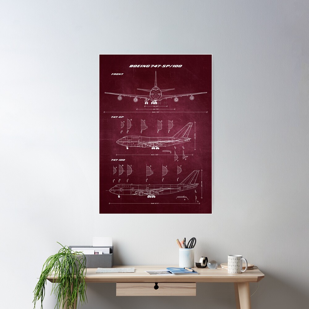 Boeing 747-SP & 747-100 Concept Drawing Blueprint Poster