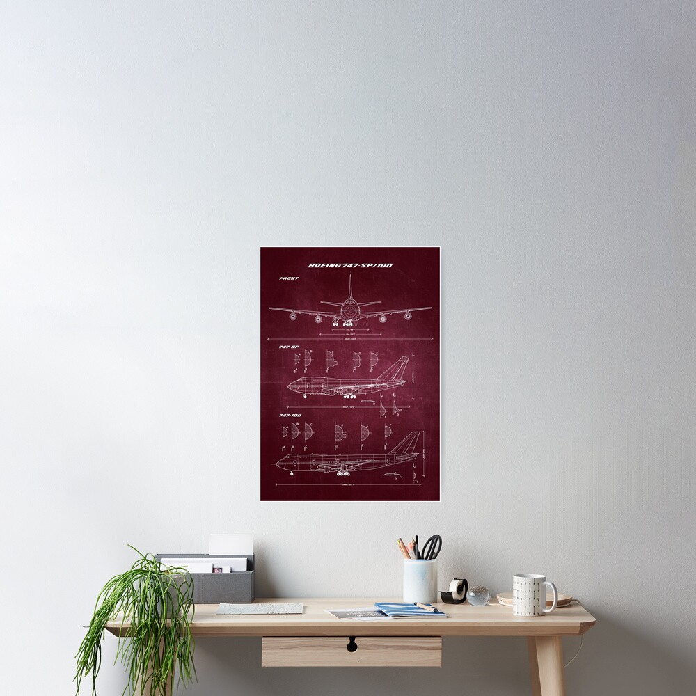 Boeing 747-SP & 747-100 Concept Drawing Blueprint Poster