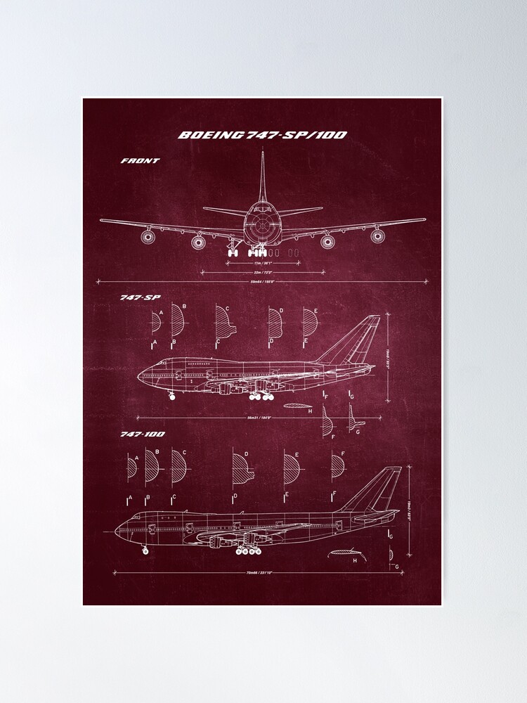 Alternate view of Boeing 747-SP & 747-100 Concept Drawing Blueprint Poster
