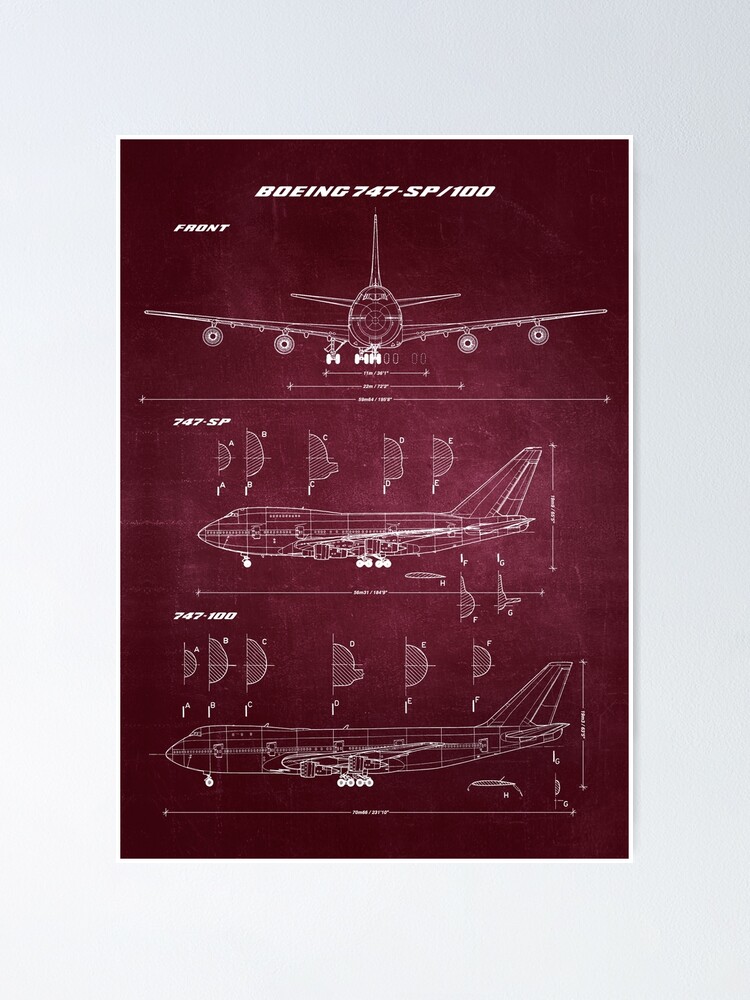 Alternate view of Boeing 747-SP & 747-100 Concept Drawing Blueprint Poster
