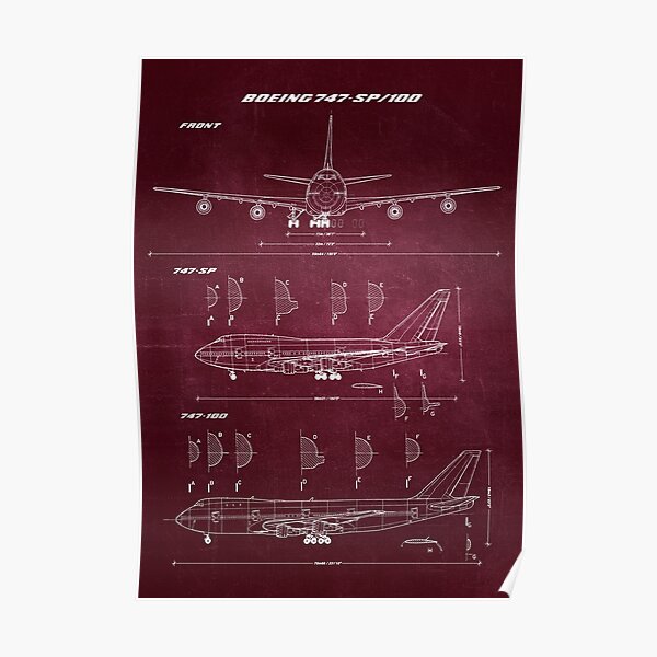 Boeing 747-SP & 747-100 Concept Drawing Blueprint Poster