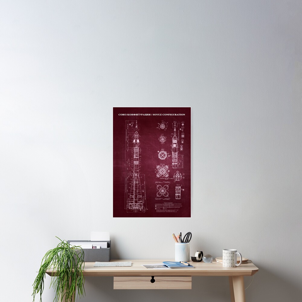 Soyuz Blueprint in High Resolution (red) Poster