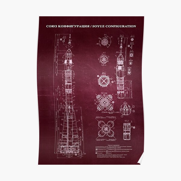 Soyuz Blueprint in High Resolution (red) Poster