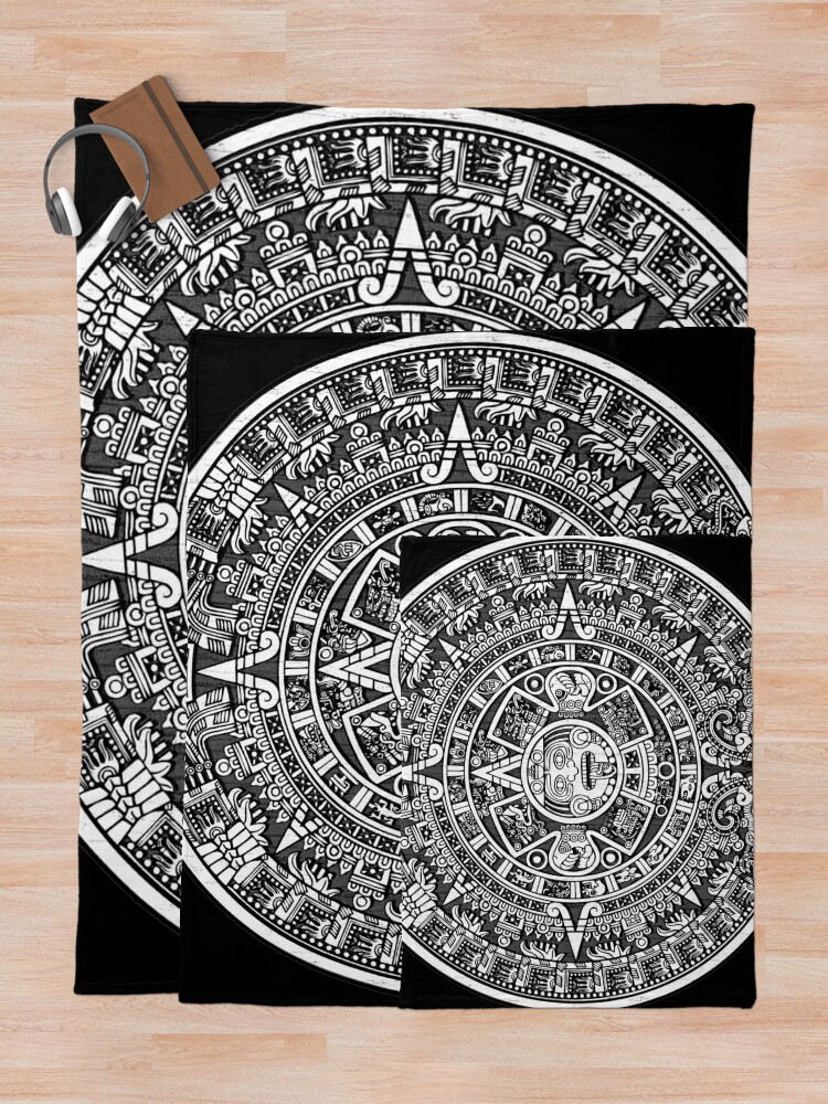 Alternate view of Aztec calendar Throw Blanket