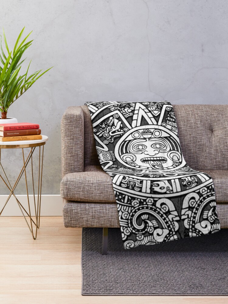 Alternate view of Aztec calendar Throw Blanket